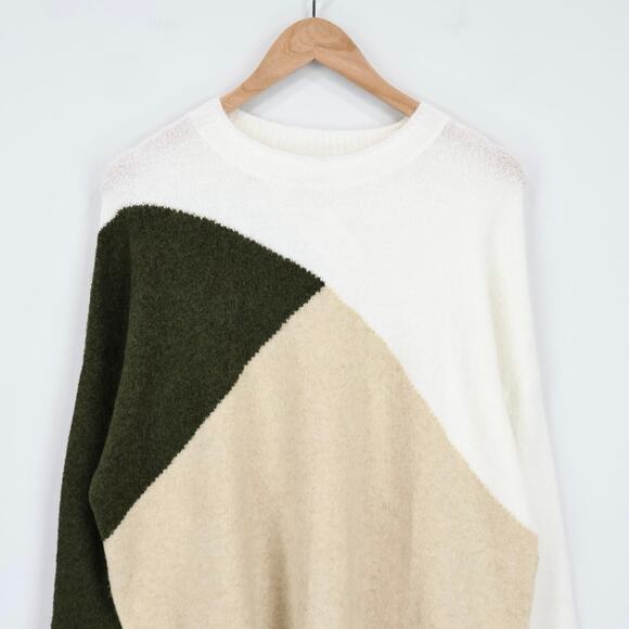 NWT J.Crew Factory Colorblock Mockneck Sweater Extra Soft Khaki Olive Large - Picture 4 of 8